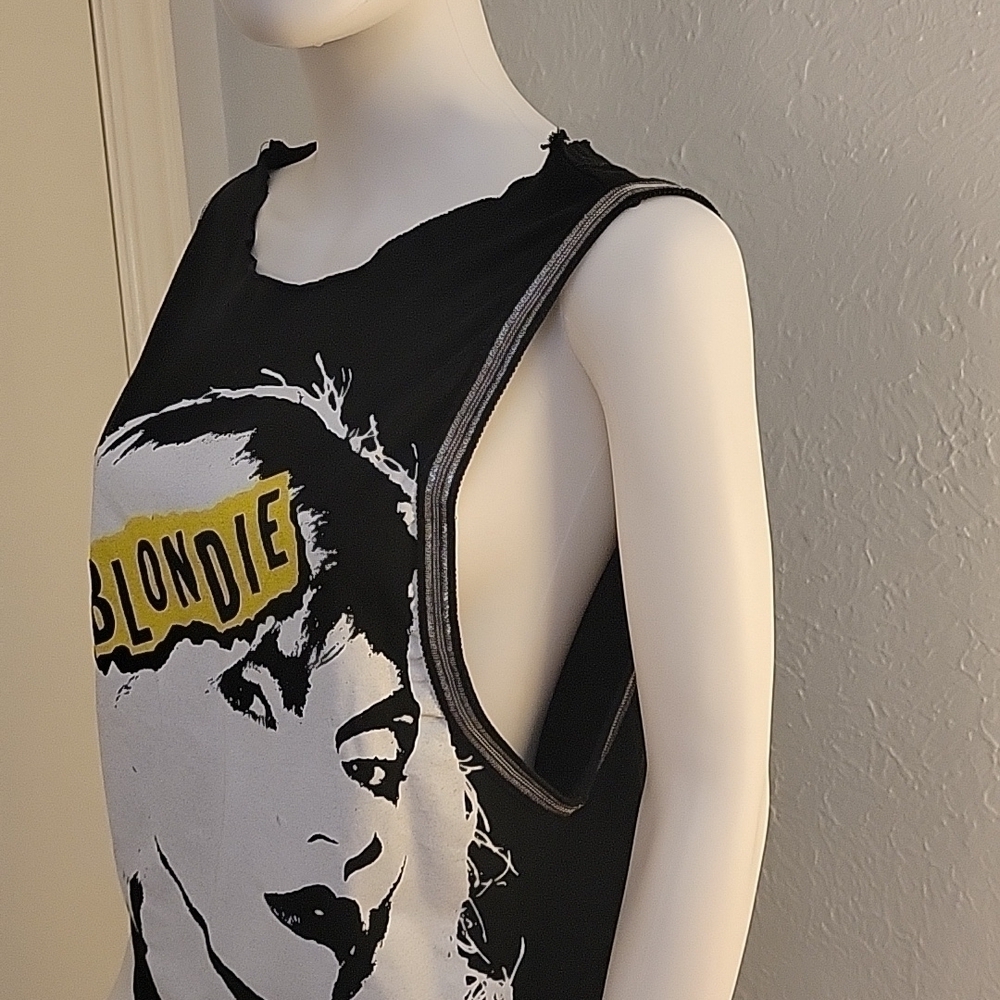 Upcycled Graphic Blondie Metallic Trim Grunge Emo Punk Festival Tank Top - Picture 3 of 7